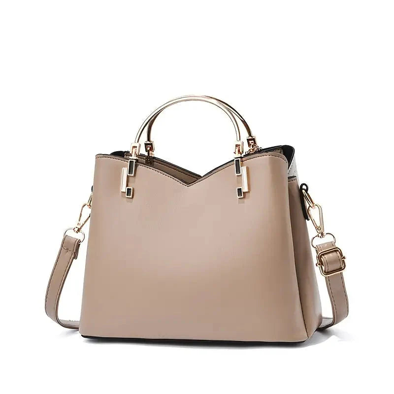 Color Block Satchel Bag with Metal Tassel Decor and Crossbody Strap