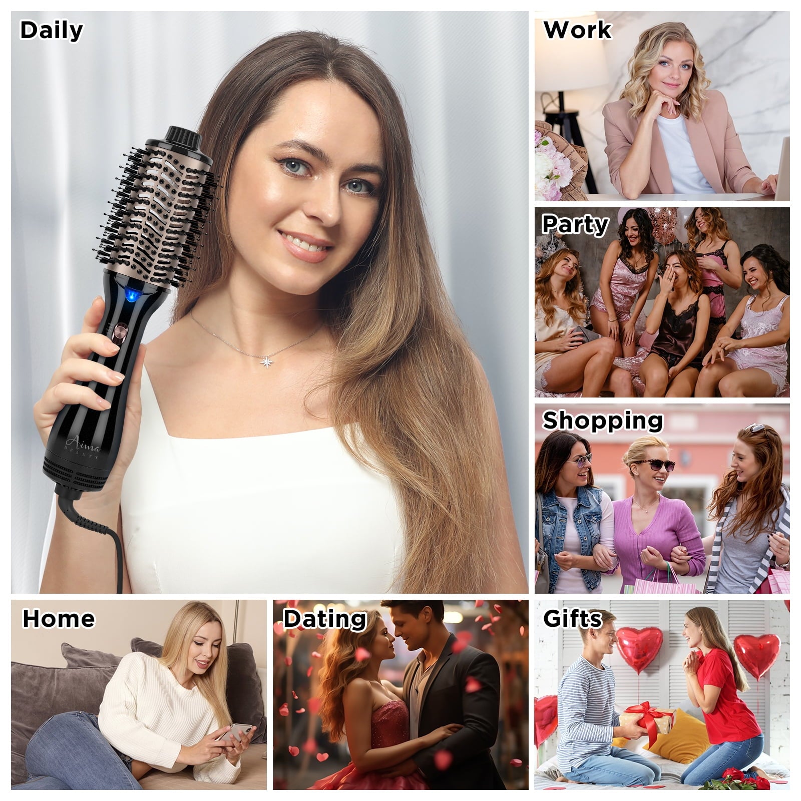 Hair Dryer Brush Blow Dryer in One, Aima Beauty Oval Hot Air Brush with Negative Ion&1100W, Black