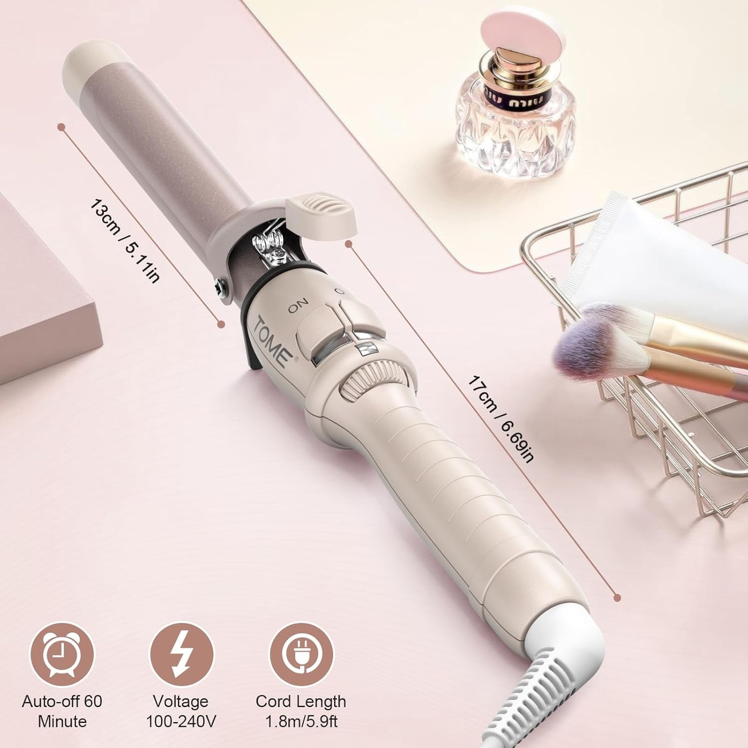 ToMe 1 Inch Ceramic Curling Iron Dual Voltage Glove Included, 180℉-410℉ Heat up Fast Hair Styling Tool for Short & Long Hair