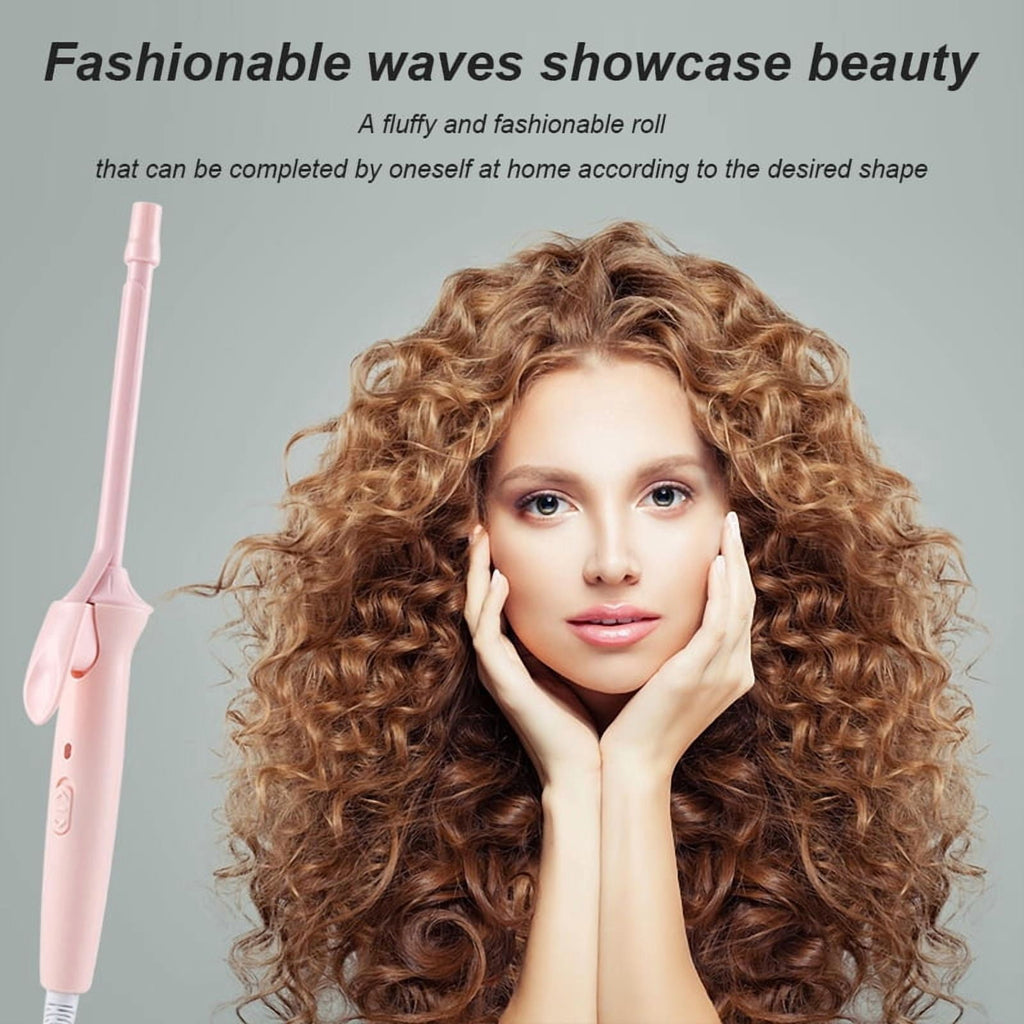 Yunnyp Professional Small Hair Curling Wand, 9mm Small Barrel Curling Iron for Short & Long Hair, Wool Hair Curler Ceramic Small Wand with Adjustable Temperature Setting，Pink