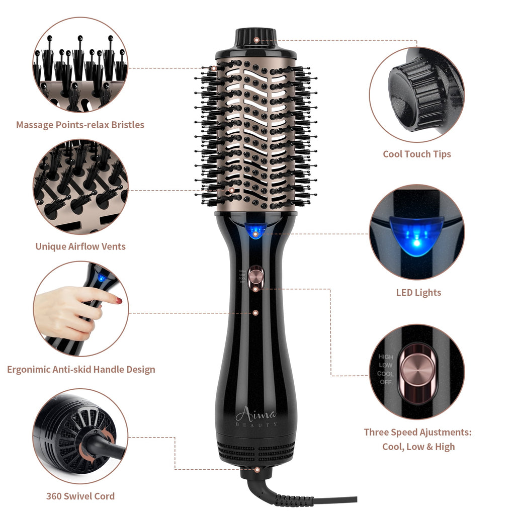 Hair Dryer Brush Blow Dryer in One, Aima Beauty Oval Hot Air Brush with Negative Ion&1100W, Black