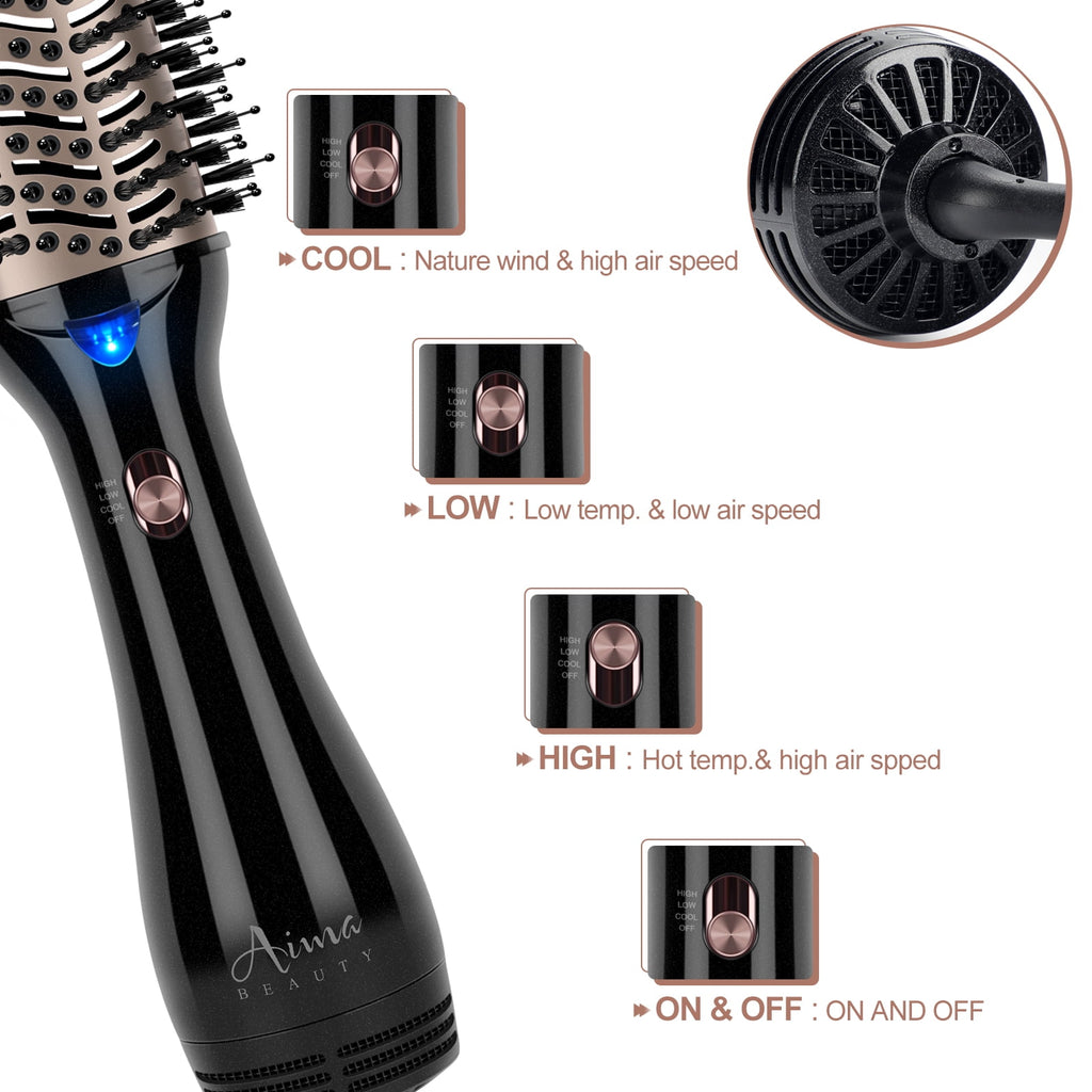 Hair Dryer Brush Blow Dryer in One, Aima Beauty Oval Hot Air Brush with Negative Ion&1100W, Black