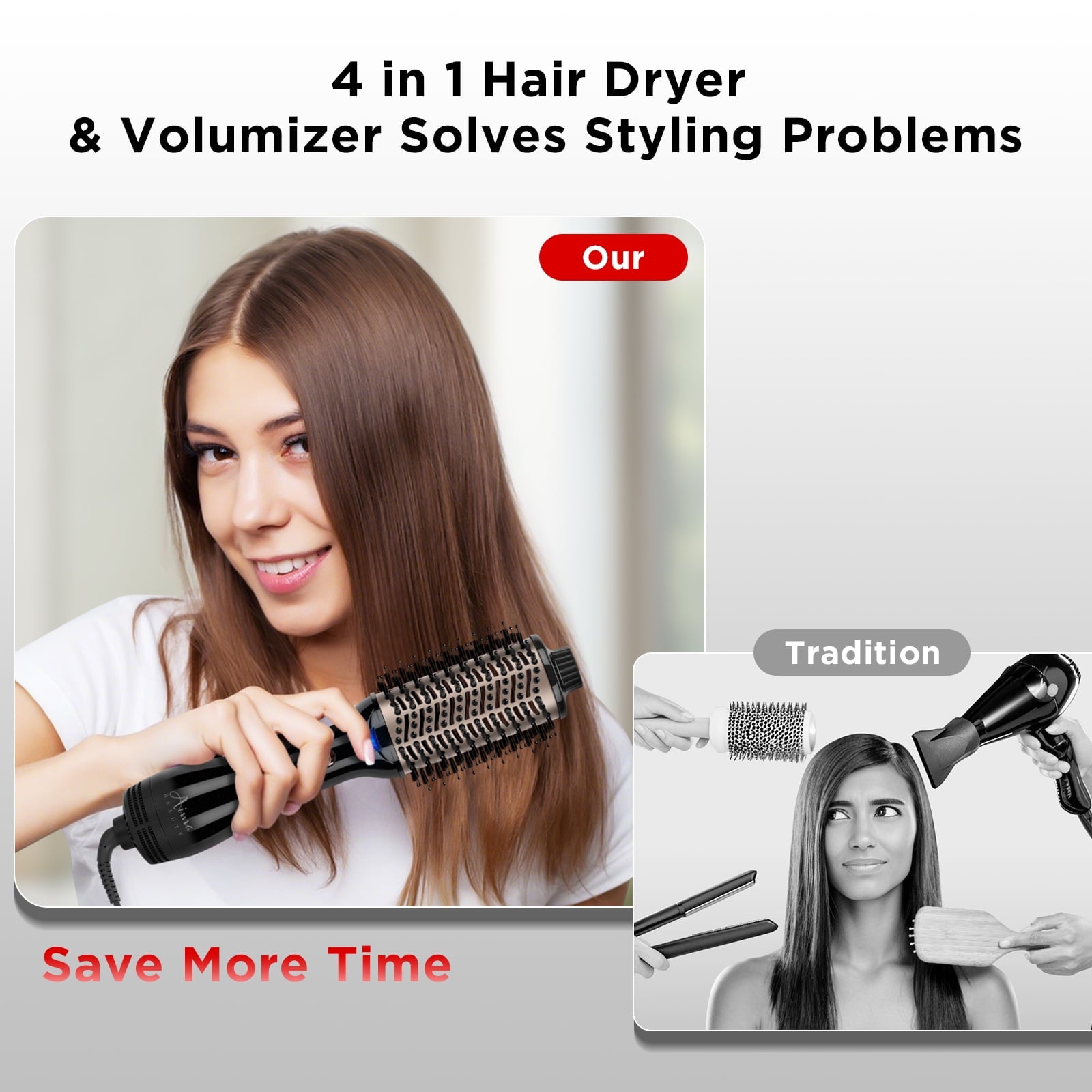 Hair Dryer Brush Blow Dryer in One, Aima Beauty Oval Hot Air Brush with Negative Ion&1100W, Black