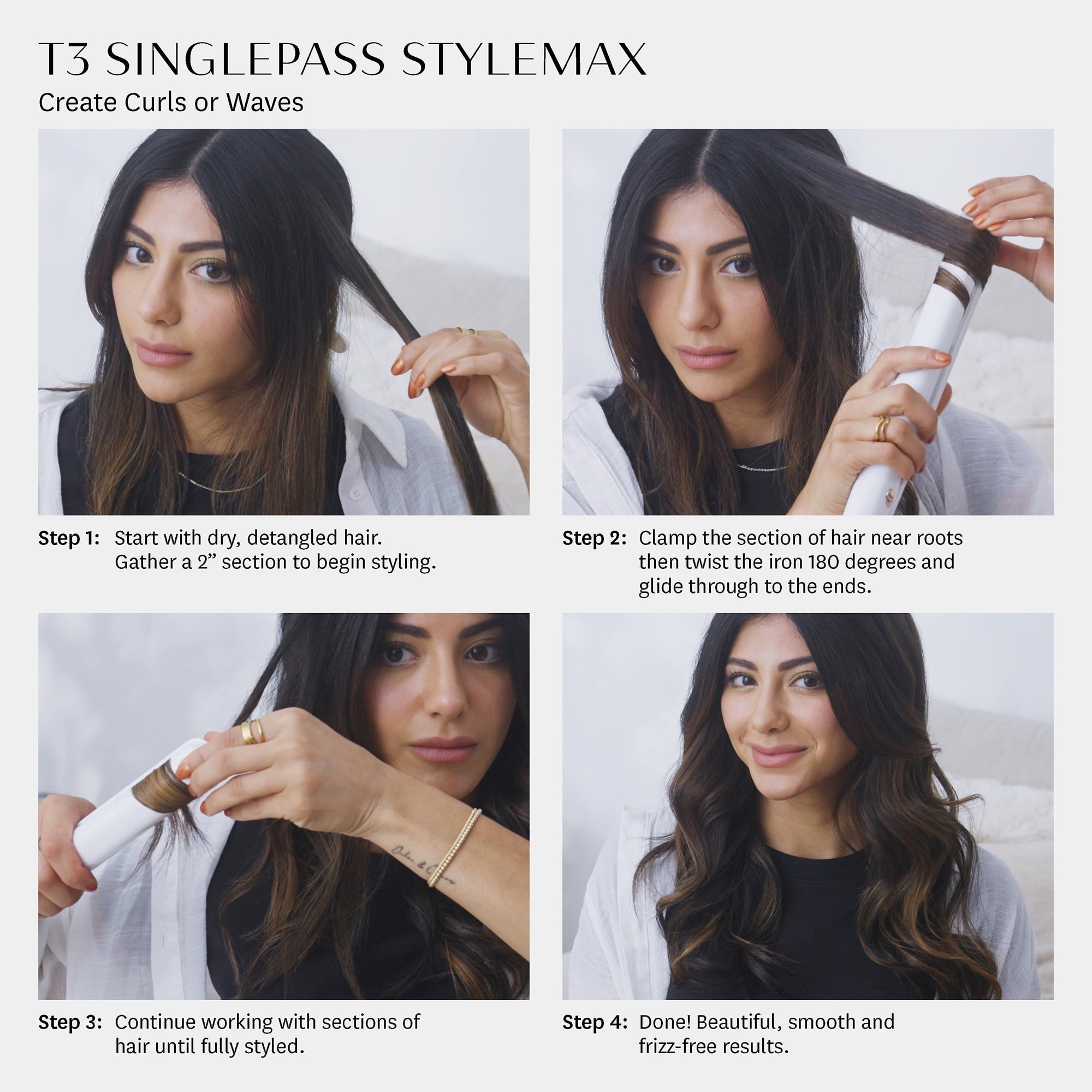 T3 SinglePass StyleMax Professional Flat Iron W/Custom Settings 1" Inch White