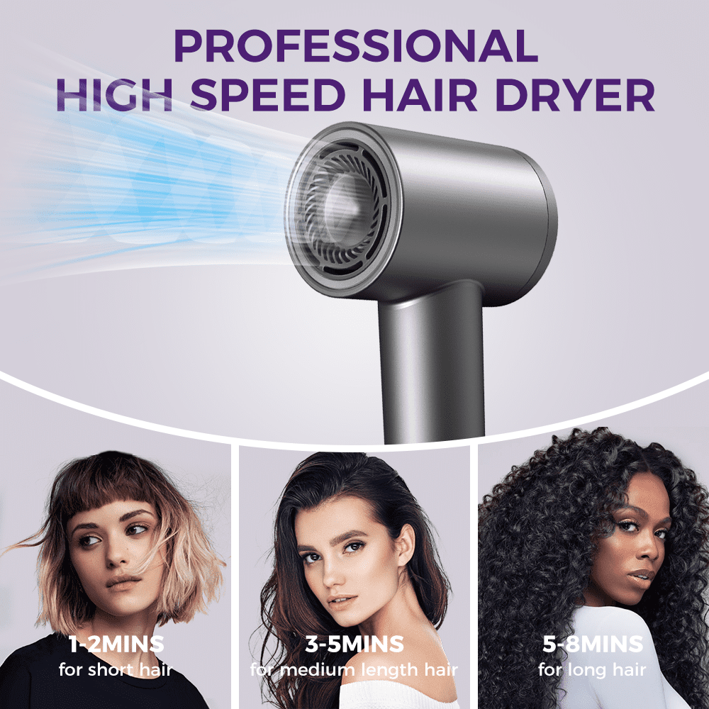 Goolioo Hair Dryer , High Speed Professional Ionic Blow Dryer with Magnetic Nozzle, Gray