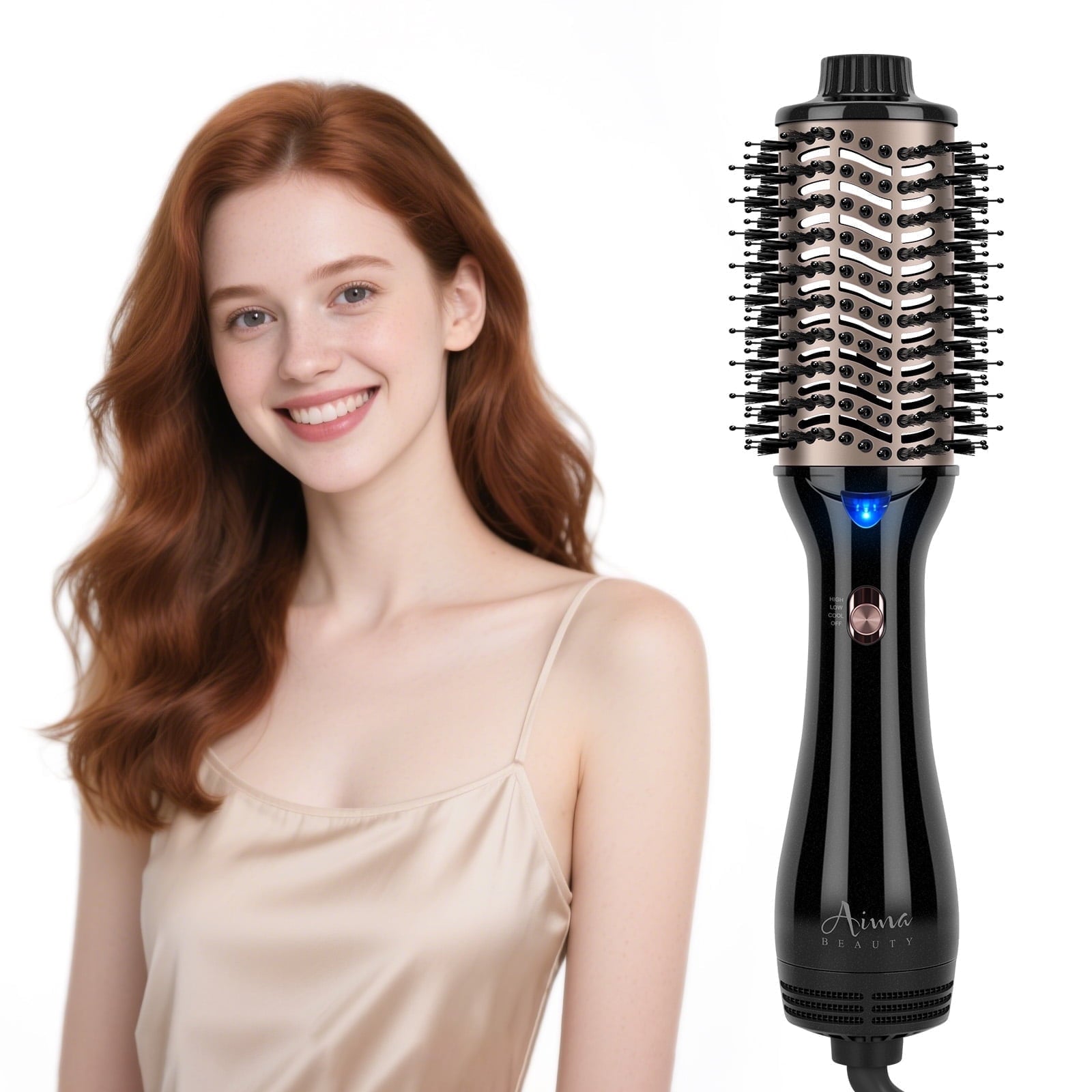 Hair Dryer Brush Blow Dryer in One, Aima Beauty Oval Hot Air Brush with Negative Ion&1100W, Black