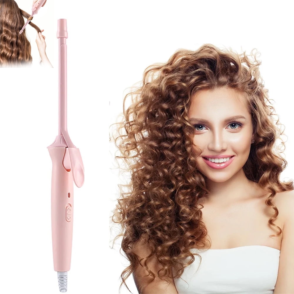 Yunnyp Professional Small Hair Curling Wand, 9mm Small Barrel Curling Iron for Short & Long Hair, Wool Hair Curler Ceramic Small Wand with Adjustable Temperature Setting，Pink