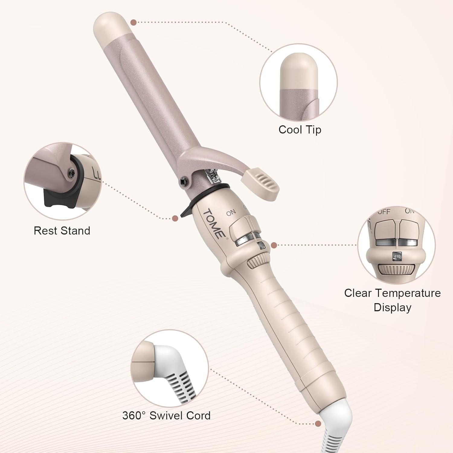 ToMe 1 Inch Ceramic Curling Iron Dual Voltage Glove Included, 180℉-410℉ Heat up Fast Hair Styling Tool for Short & Long Hair