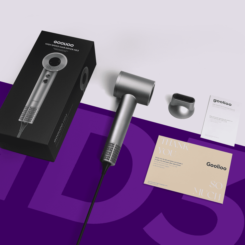 Goolioo Hair Dryer , High Speed Professional Ionic Blow Dryer with Magnetic Nozzle, Gray