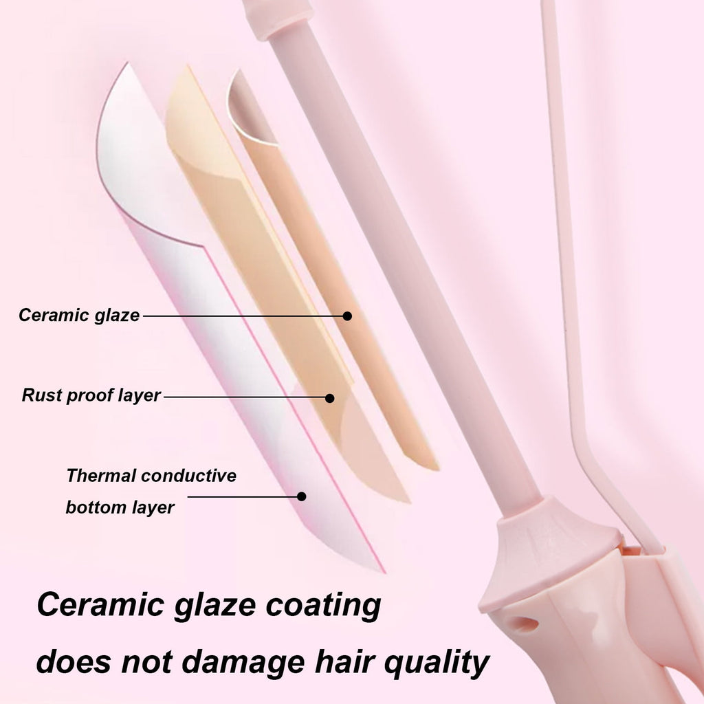 Yunnyp Professional Small Hair Curling Wand, 9mm Small Barrel Curling Iron for Short & Long Hair, Wool Hair Curler Ceramic Small Wand with Adjustable Temperature Setting，Pink