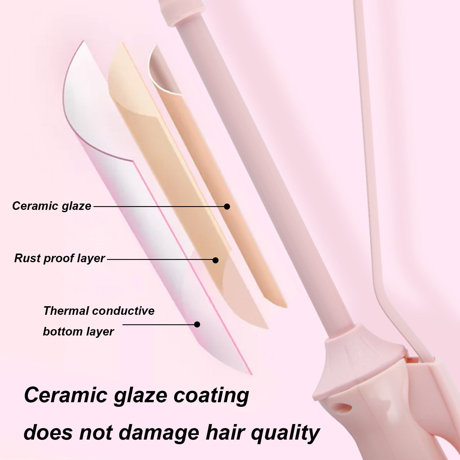 Yunnyp Professional Small Hair Curling Wand, 9mm Small Barrel Curling Iron for Short & Long Hair, Wool Hair Curler Ceramic Small Wand with Adjustable Temperature Setting，Pink