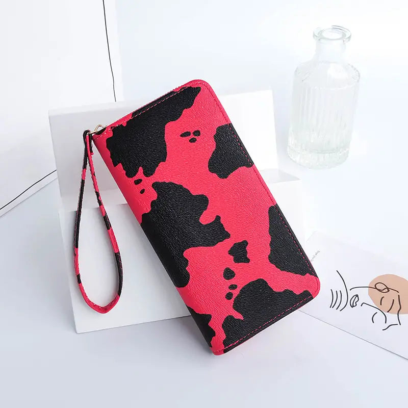 Women's Cute Versatile Faux Leather Cow Print Long Wallet