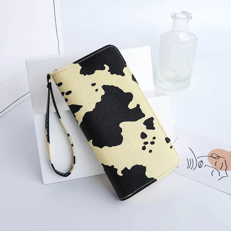 Women's Cute Versatile Faux Leather Cow Print Long Wallet